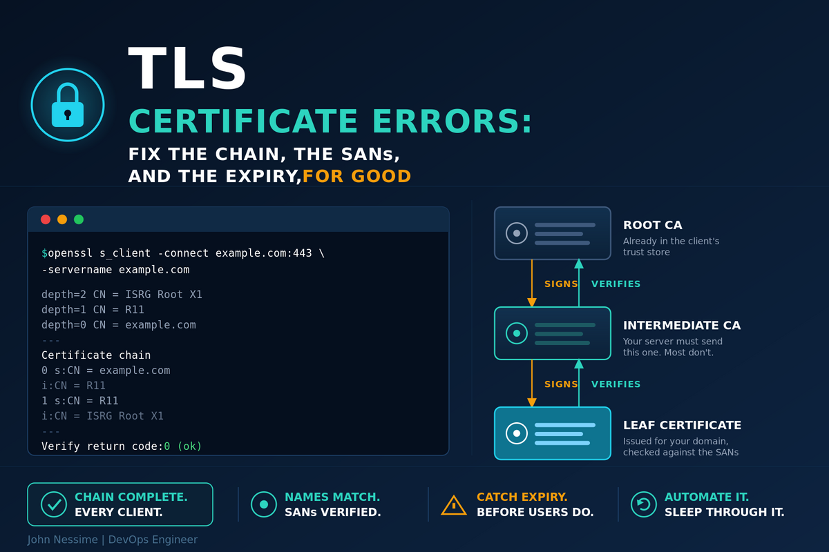Read more about the article TLS Certificate Errors: Chain Issues, SANs, and Expiry Automation
