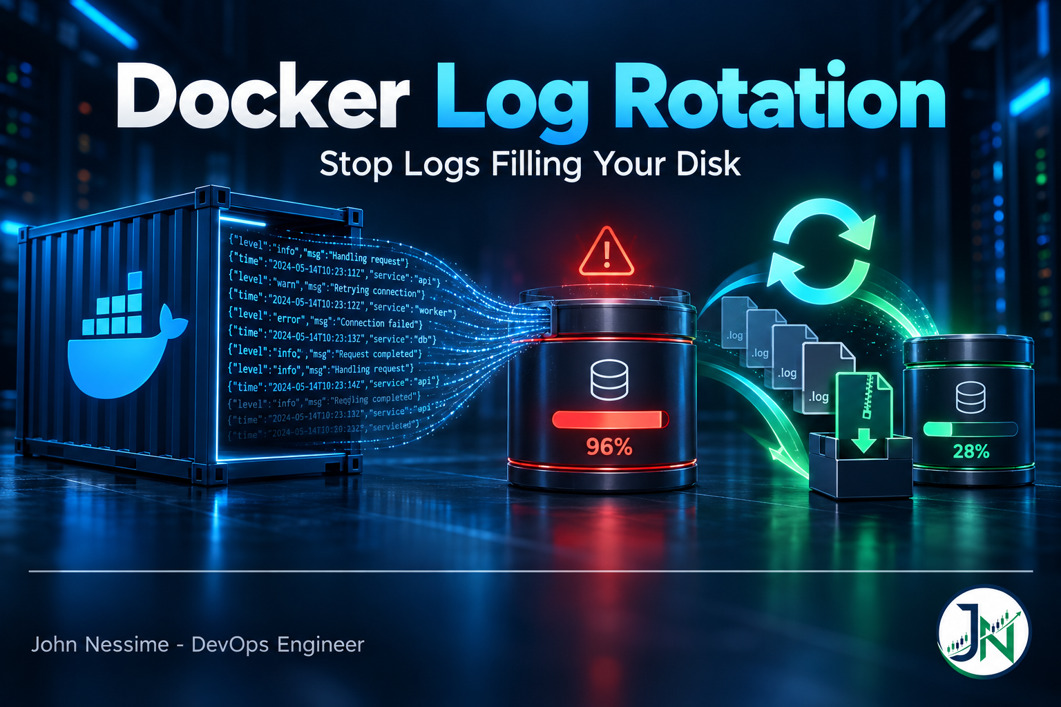 Read more about the article Docker Logs Ate My Disk: A Working Guide to Log Drivers and Rotation