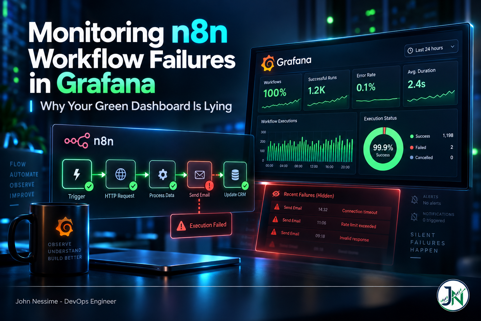Read more about the article Monitoring n8n Workflow Failures in Grafana: Why Your Green Dashboard Is Lying