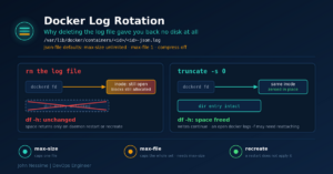 Read more about the article Docker Logs Ate My Disk: A Working Guide to Log Drivers and Rotation